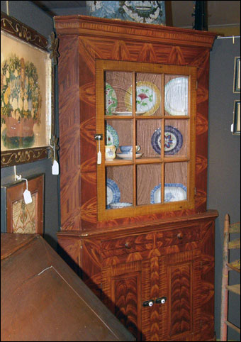 Keno Inaugural Auction May 1-2, 2010 - Mount Pleasant Adams County Pennsylvania grain painted corner cupboard, mid 19th century brought $10710