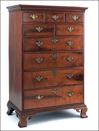 Signs of Spring at Pook and Pook - Chester County walnut tall chest dated 1792 sold for $26,070
