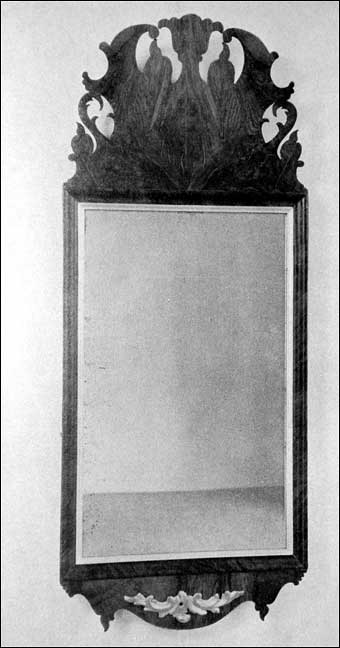 Connecticut Furniture - Walnut mirror with elaborate cut cresting, gold ornament, original glass, ca. 1750-1760