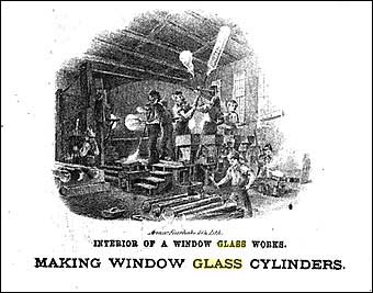 Glass Manufacturing: Pittsburgh, PA - Making window glass cylinders