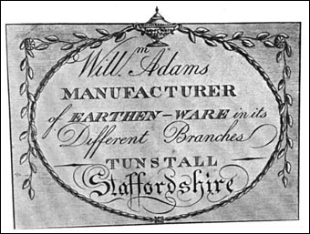 Mochaware - William Adams business card, used 1787-1805