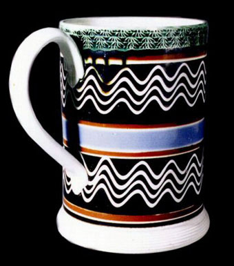 Mochaware - Pearlware quart mug with trailed slip decoration. Attributed to Enoch Wood, and Sons, Staffordshire, C1830, 6