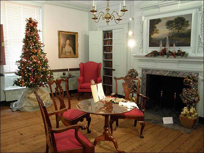 Fairmount Park - Woodford parlor, Landscape painting is from the school of Richard Wilson, 1750. <br>
