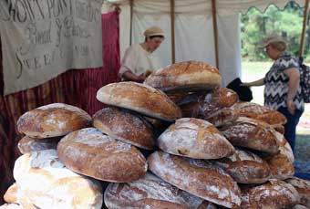 Frederick Market Fair - Sour Dough Bread piled high at Crown Point Bread Company.
