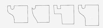 Curtains - Some bracket designs, one-half actual size, for 1/2-inch dowel. Many variations of these surely existed in colonial homes; all were functional and simple in design.