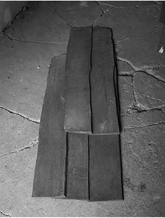 Shaker Shingles - Five side-lap shingles found in the Dunkard Meeting House in Pricetown, PA dated around 1777. They are red oak and were never installed.