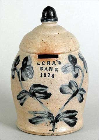 Signs of Spring at Pook and Pook - 1874 stoneware bank which sold for $20,145
