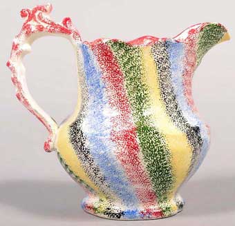 Conestoga Auctions: June, 2013 - Five color rainbow spatterware china milk pitcher sold for $7080 
