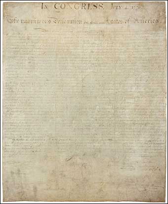 Independence Day - Signed copy of the Declaration of Independence on display at the National Archives in Washington DC
